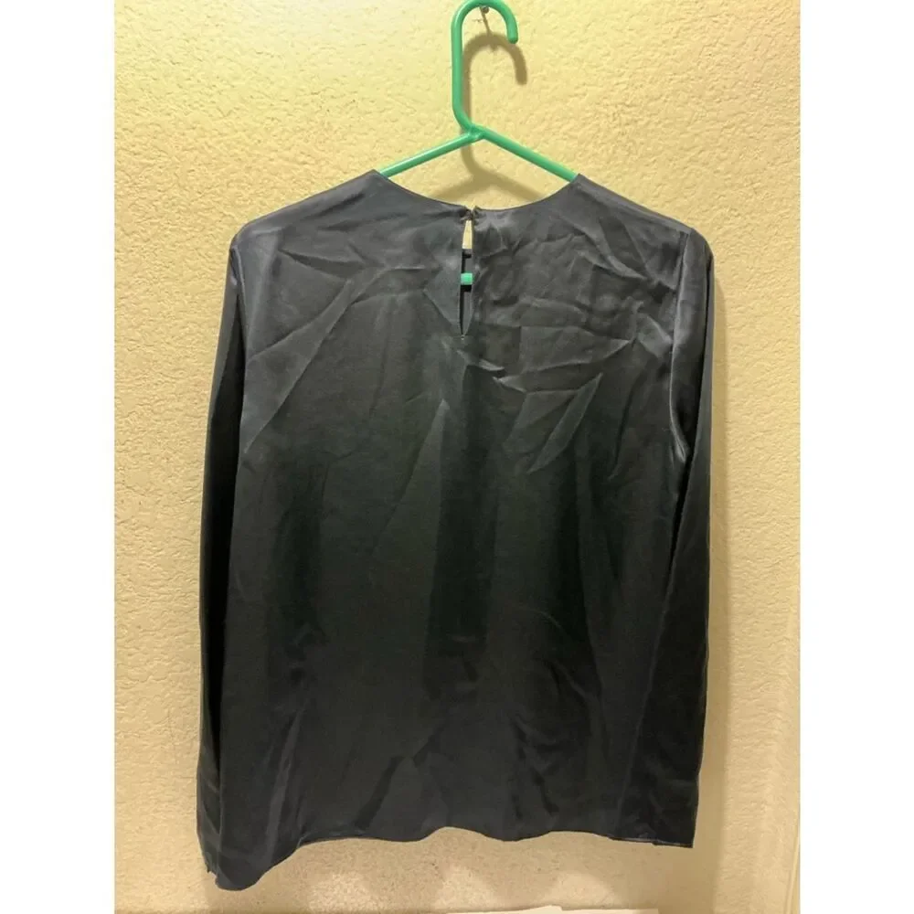 NWT Lafayette 148 New York Navy Long-Sleeve Satin Top $498